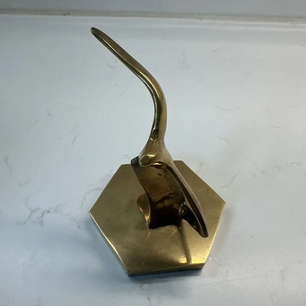 VTG Brass Sculpture Mid Century Abstract Seagull in Flight 4.5